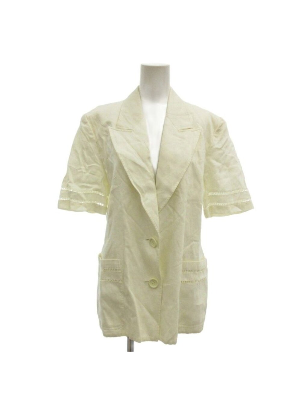 Dior Pret a Porter Vintage Tailored Jacket Short Sleeve Hemp Linen White L